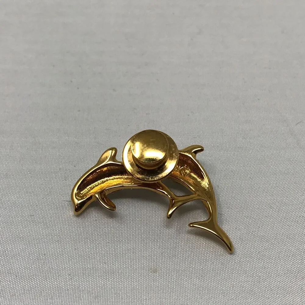 Swan Signed SWAROVSKI DOLPHIN Couple Pair Lapel Tack PIN BROOCH 1.25